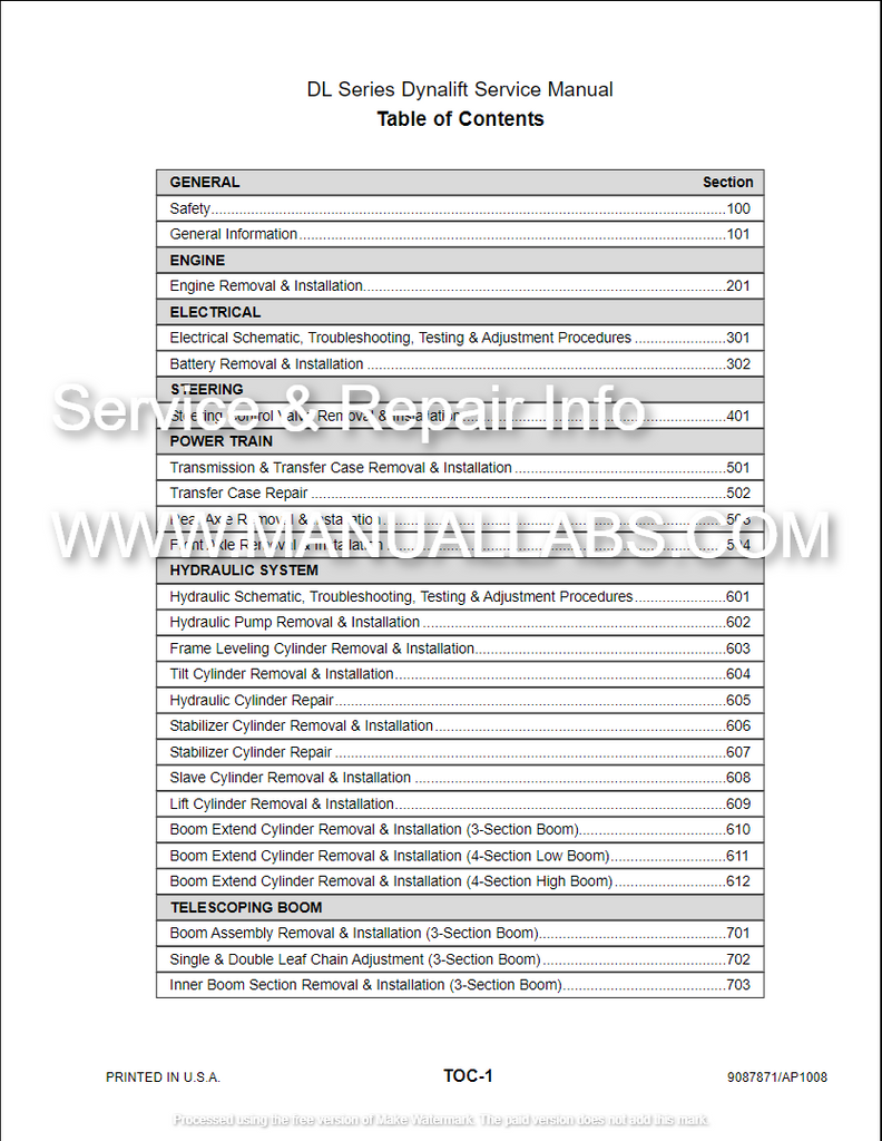 DL6, DL7, DL8, DL9, DL10 , DL11, DL12 - Gehl DL Series Dynalift Telescopic Handler Service Manual - PDF File Download