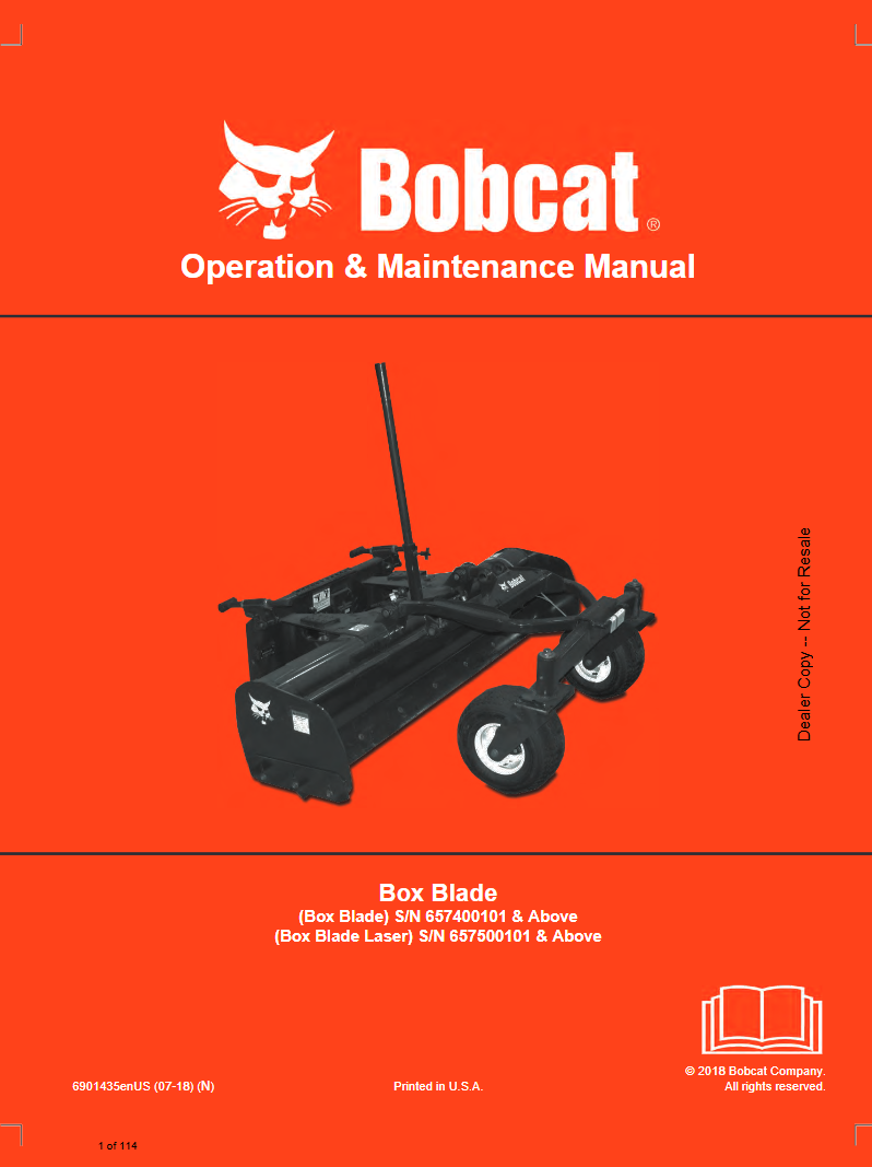 Bobcat Box Blade Laser Operation & Maintenance Manual PDF