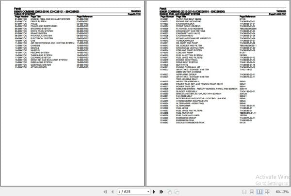 FENDT COMBINE 9390R 79035263 2012-2014 SPARE PARTS CATALOGUE MANUAL - PDF FILE