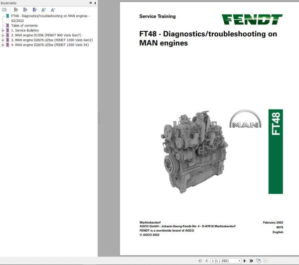 FENDT FT48 – DIAGNOSTICS TROUBLESHOOTING ON MAN ENGINES 757914 SERVICE TRAINING MANUAL - PDF FILE