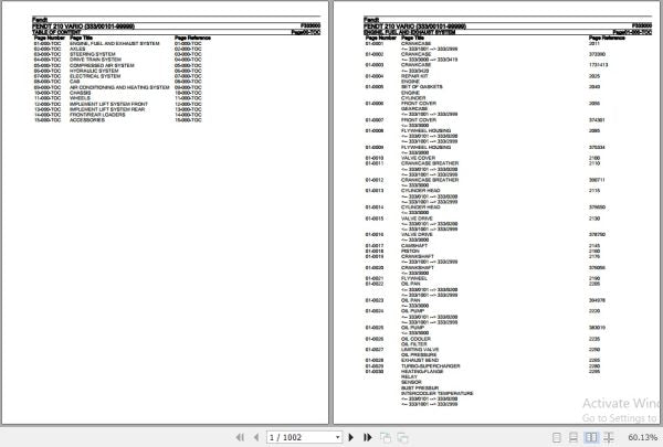 FENDT TRACTOR 210 VARIO F333000 06.2020 SPARE PARTS CATALOGUE MANUAL - PDF FILE
