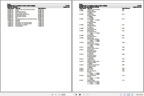 FENDT TRACTOR FARMER 307 F117001 01.2020 SPARE PARTS CATALOGUE MANUAL - PDF FILE