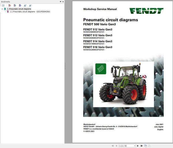 FENDT 500 VARIO GEN3 VIN 439 440 441 442 ## 00101 PNEUMATIC CIRCUIT 712588 DIAGRAM MANUAL - PDF FILE