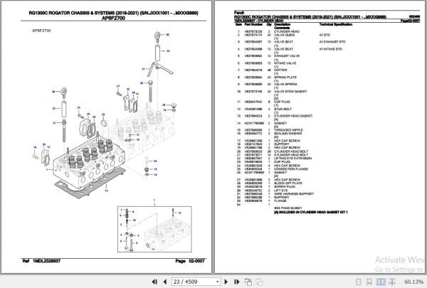 FENDT SPRAYER RG1300C ROGATOR 652466 2018-2021 CHASSIS AND SYSTEMS SPARE PARTS CATALOGUE MANUAL - PDF FILE