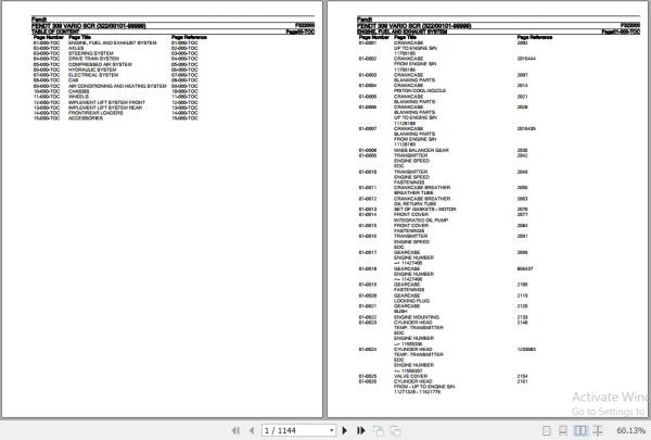 FENDT TRACTOR 309 VARIO SCR SPARE PARTS CATALOGUE MANUAL - PDF FILE