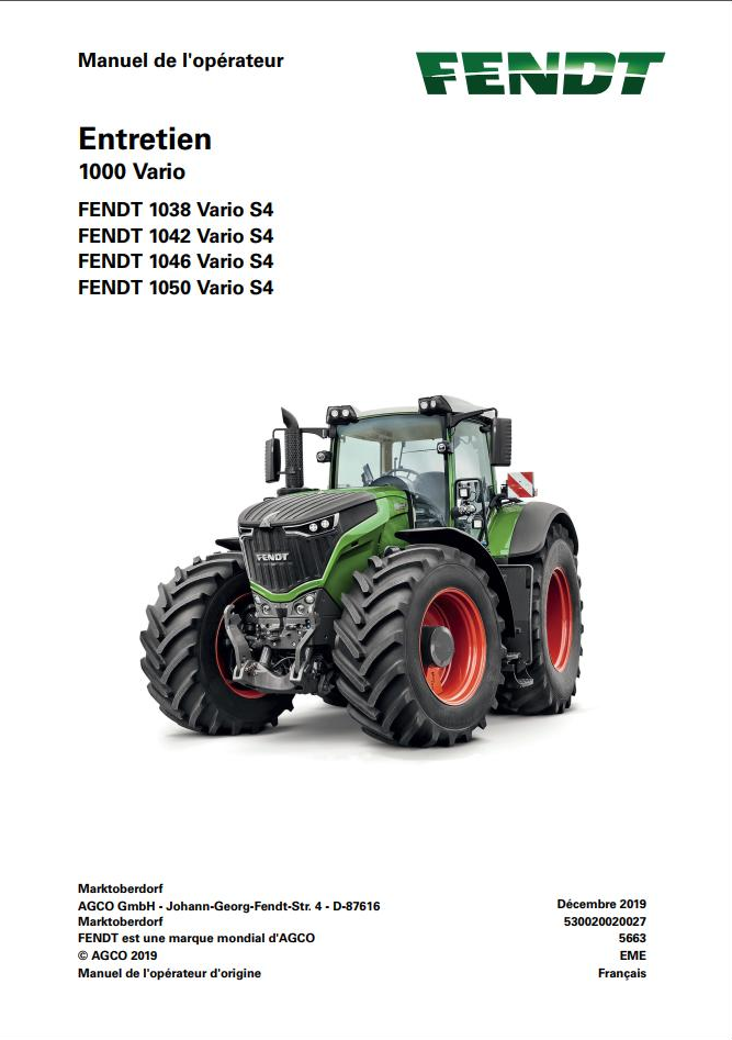 Fendt 1038 1042 1046 1050 Vario S4 Operating Manual 5020 PDF