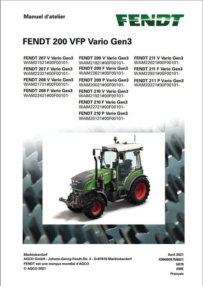 Fendt 207 208 209 210 211 V F P Vario Gen3 Workshop Manual X990005758021 PDF