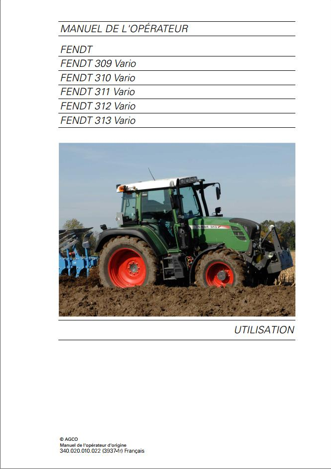 Fendt 309 310 311 312 313 Vario Operator Manual 3937 PDF