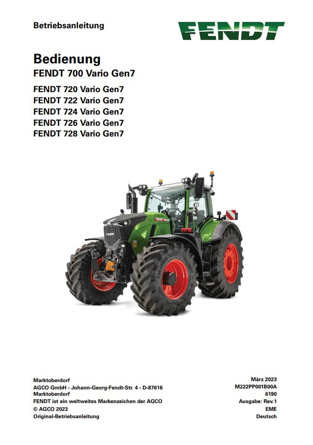 Fendt 720 722 724 726 728 Vario Gen3 Operator and Diagram Manual PDF