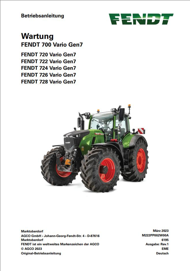 Fendt 720 722 724 726 728 Vario Gen7 Maintenance Manual M222PP2W00A PDF