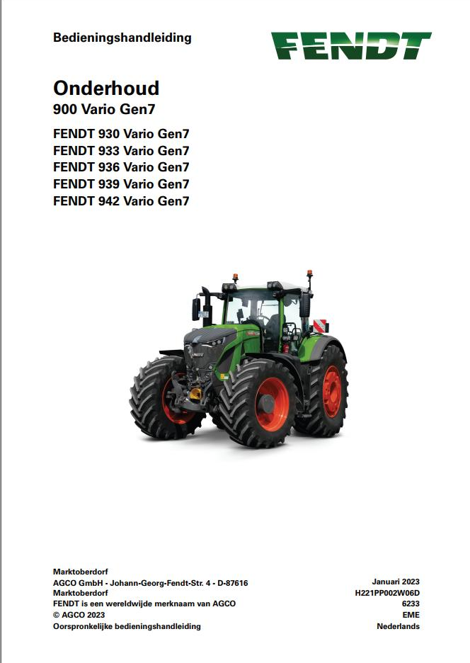 Fendt 930 933 936 939 942 Vario Gen7 Maintenance Manual H221PP002W06D PDF