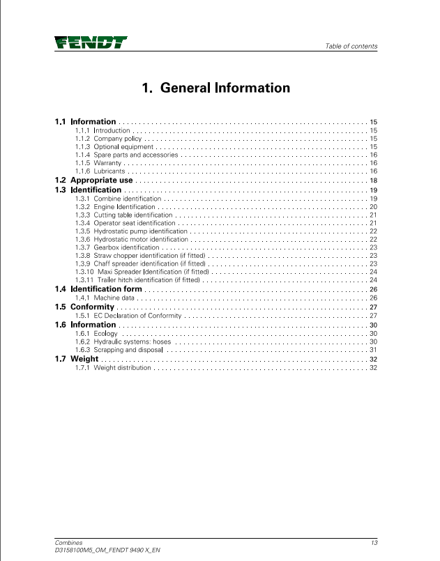 Fendt Eu Harvesting 9490X-9490X AL Combine Operator Manual 2017 D31581M5 PDF