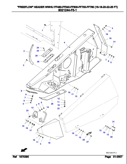 Fendt Harvesting Freeflow Header WWHU FF480 to FF760 Parts Catalog Manual 3906288 10.2020 PDF