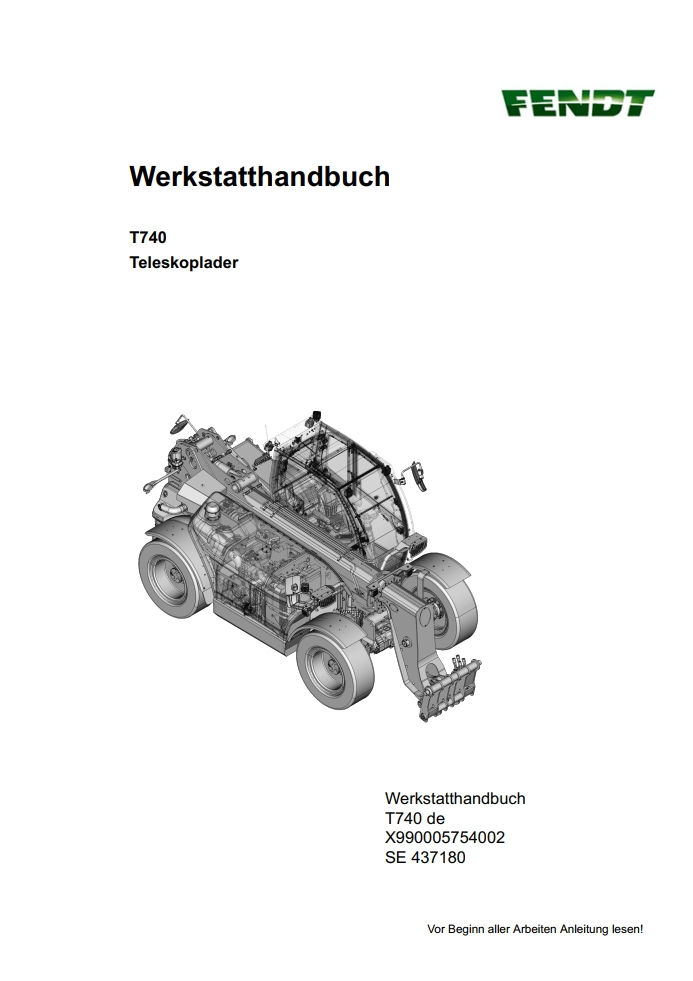 Fendt Telescopic Loader T740 Workshop Manual 2024 PDF