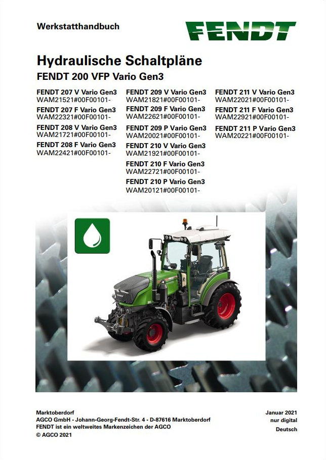 Fendt Tractor 200 VFP Vario Gen 3 Diagram and Workshop Manual PDF