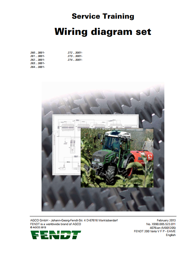 Fendt Tractor 200 Vario VFP Com3 VIN 260-264 & 272-274 Diagram Operator Workshop Manual PDF