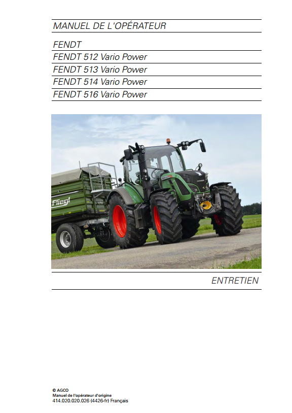 Fendt Tractor 500 Vario Scr (3b) VIN 413-416 Diagram Operator Workshop Manual PDF