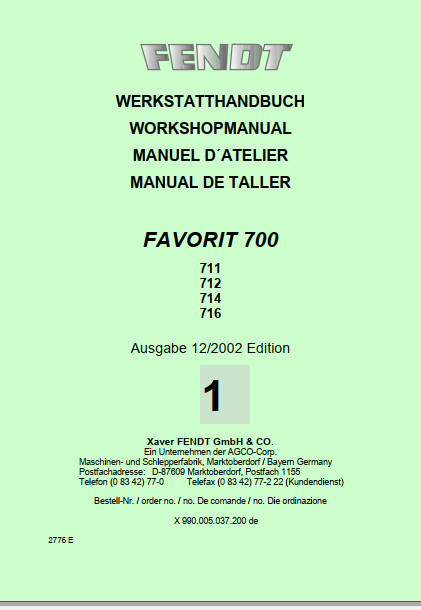 Fendt Tractor Favorit 700 Com1 – 711-716 Operator Technical Data Workshop Manual PDF