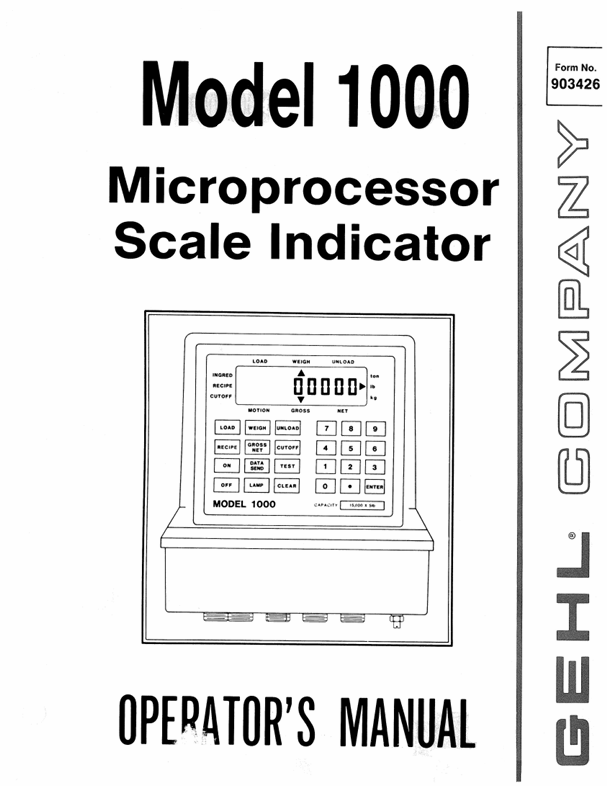 GEHL 1000 Microprocessor Scale Indicator 903426A Operator Manual PDF Download