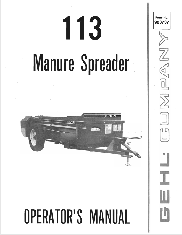 GEHL 113 Manure Spreader 903737 Operator Manual PDF Download | Repair & Maintenance Guide