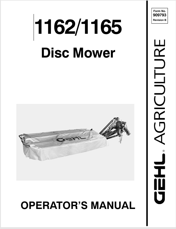 GEHL 1162, 1165 DISC MOWER (909793) OPERATOR MANUAL PDF DOWNLOAD