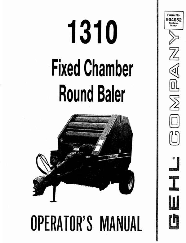 GEHL 1310 Fixed Chamber Round Baler (904052) Operator Manual PDF Download