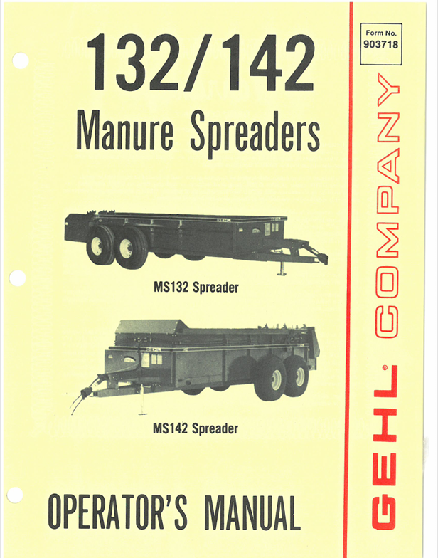 GEHL 132 & 142 Manure Spreaders (903718) Operator Manual PDF Download | Complete Service Guide