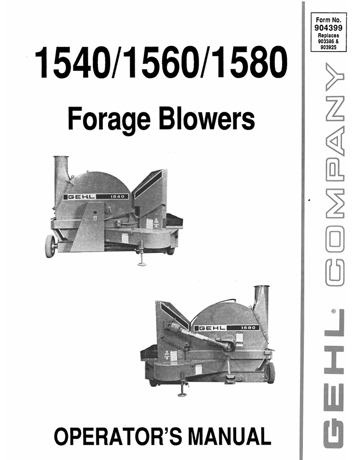 GEHL 1540, 1560, 1580 FORAGE BLOWERS (904399) OPERATOR MANUAL PDF DOWNLOAD