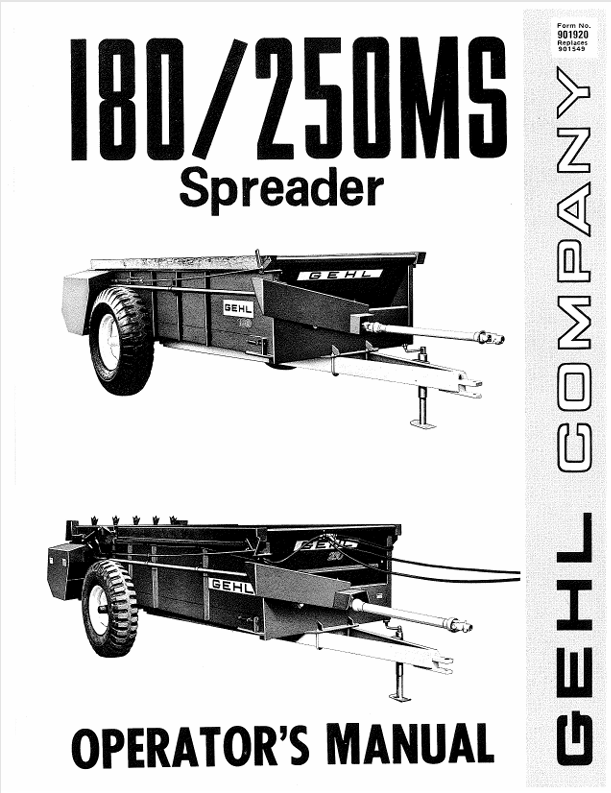 GEHL 180 & 250MS Spreader 901920A Operator Manual PDF Download