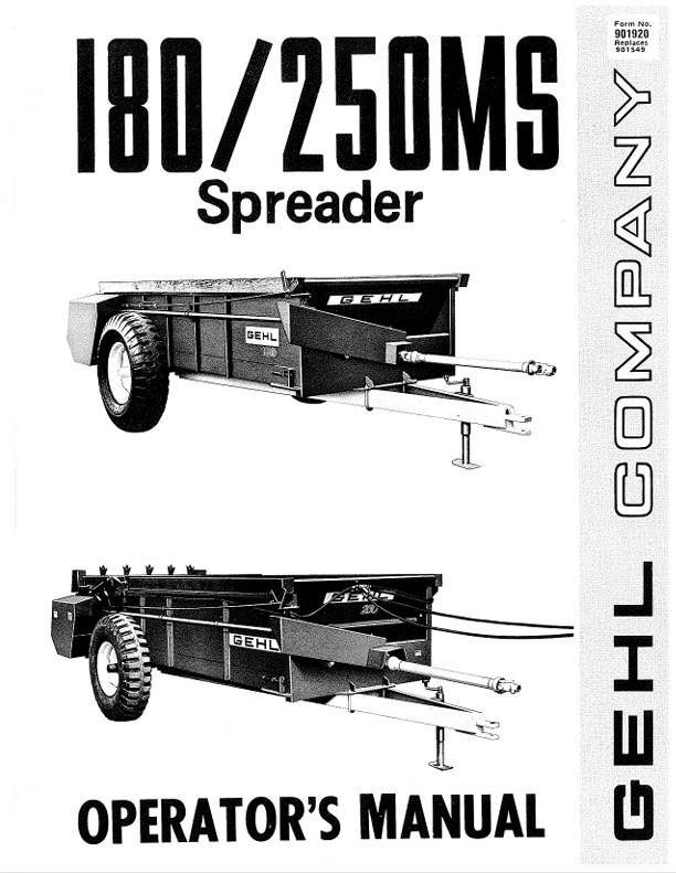 GEHL 180 & 250MS Spreader (901920) Operator Manual PDF Download | Complete Service Guide