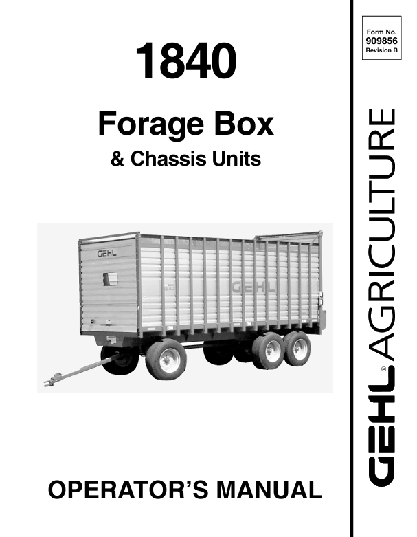 GEHL 1840 Forage Boxes (909856B) Operator Manual PDF Download