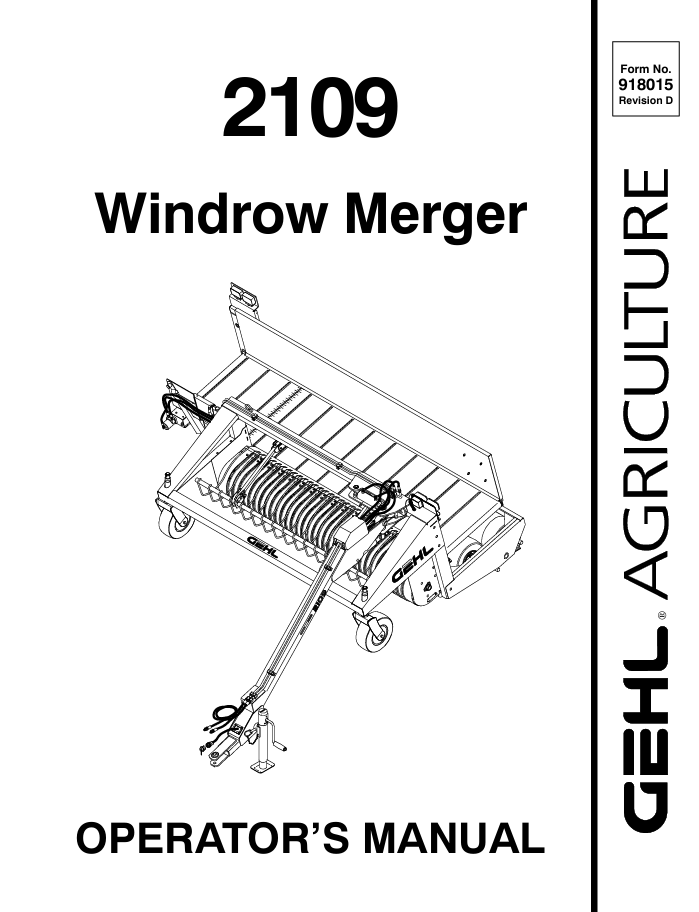 GEHL 2109 Windrow Merger (908015) Operator Manual PDF Download – Complete Service Guide
