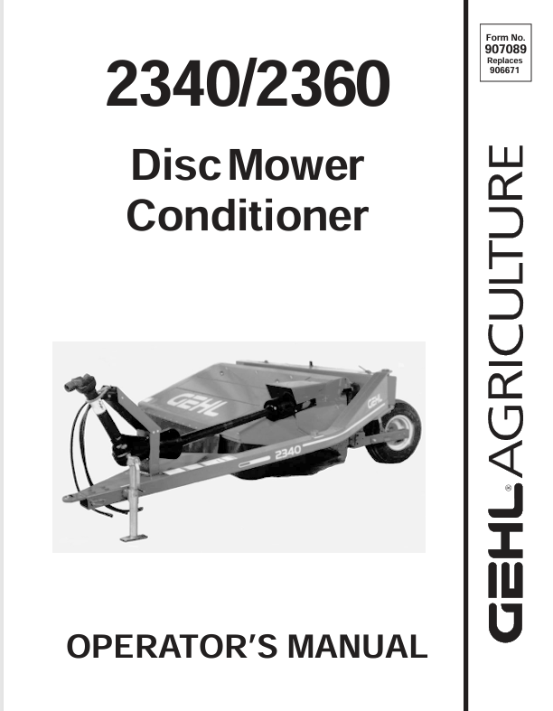 GEHL 2340, 2360 DISC MOWER CONDITIONER (907089) OPERATOR MANUAL PDF DOWNLOAD