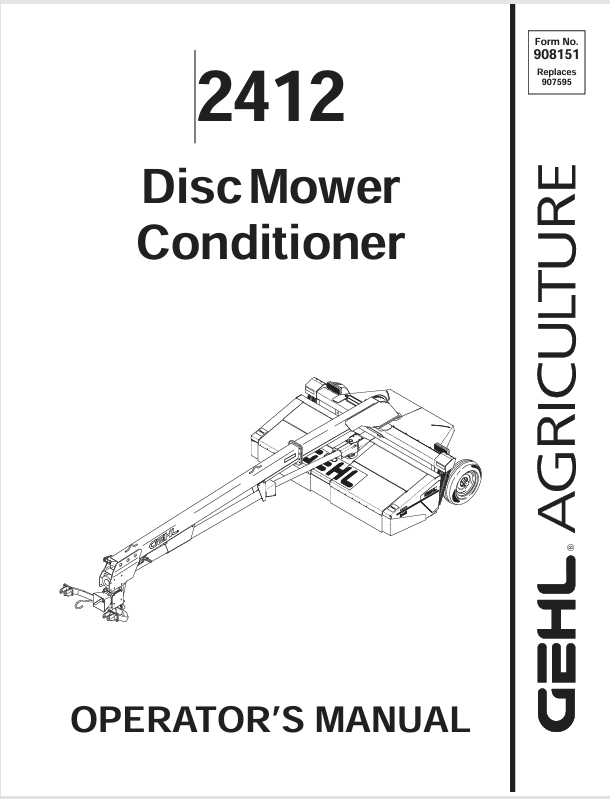 GEHL 2412 Disc Mower Conditioner (908151A) Operator Manual PDF Download