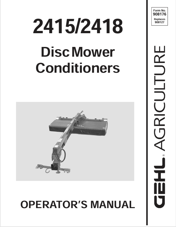 GEHL 2415 & 2418 Disc Mower Conditioners Operator Manual (908176A) PDF Download
