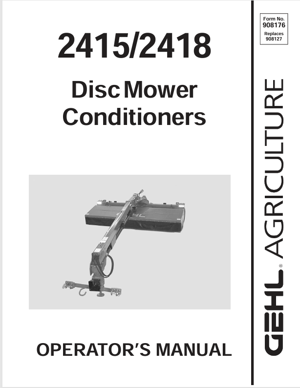 GEHL 2415 & 2418 Disc Mower Conditioners (908176) Operator Manual PDF Download