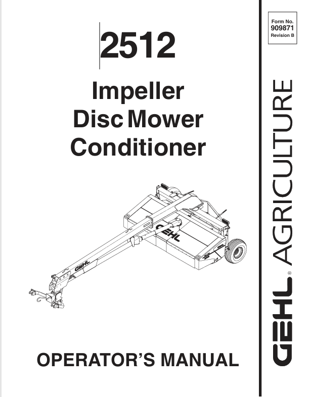 GEHL 2512 IMPELLER DISC MOWER CONDITIONER (909871) OPERATOR MANUAL PDF DOWNLOAD