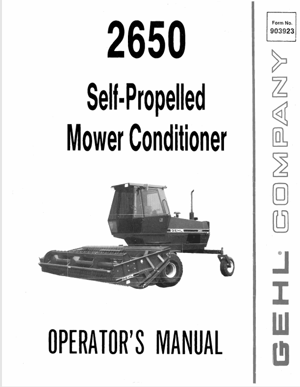 GEHL 2650 SELF-PROPELLED MOWER CONDITIONER (903923) OPERATOR MANUAL PDF DOWNLOAD