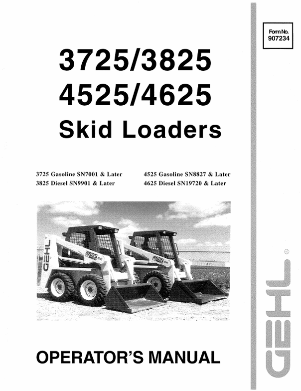 GEHL 3725, 3825, 4525 & 4625 Skid Loader Operator Manual (907234) PDF Download