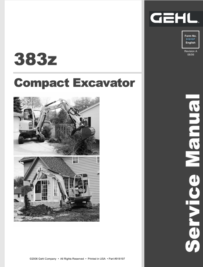 GEHL 383Z Compact Excavator Service Manual 918197A PDF Download