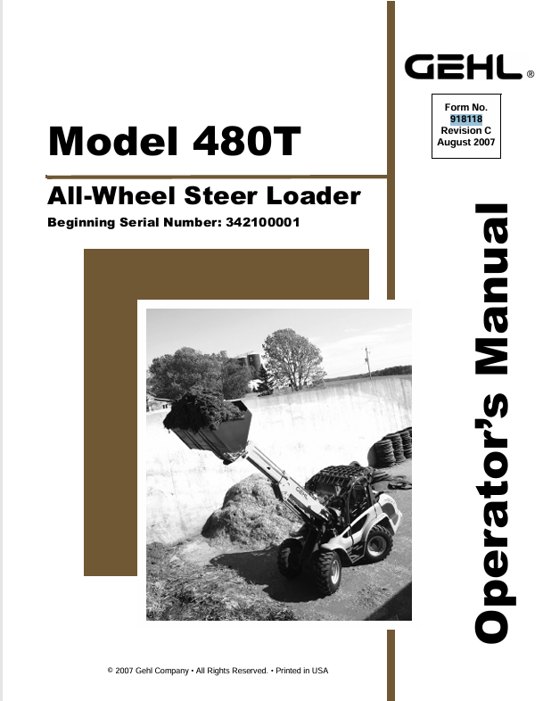 GEHL 480T ALL WHEEL STEER LOADER (918118C) OPERATOR MANUAL PDF DOWNLOAD