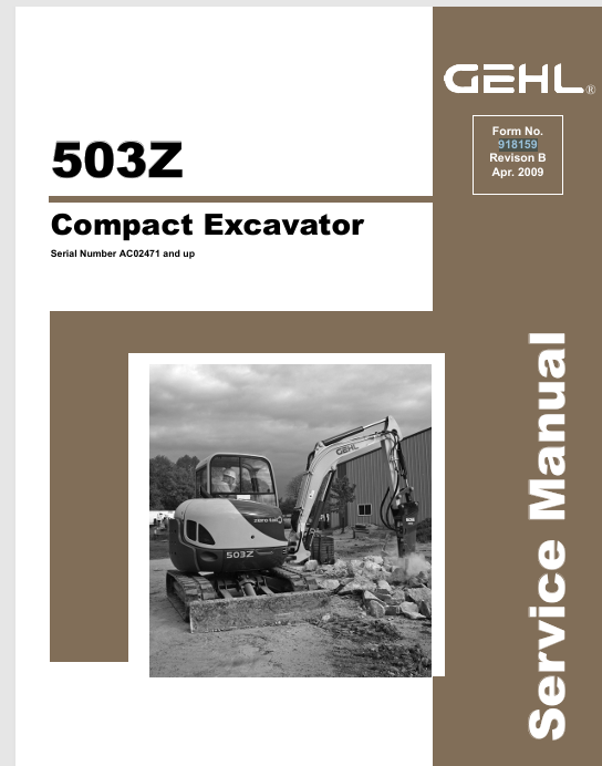 GEHL 503Z Compact Excavator (918159B) Service Manual PDF Download