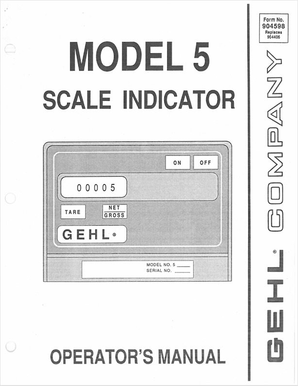 GEHL 5 Scale Indicator 904598A Operator Manual PDF Download