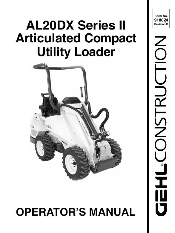 GEHL AL20DX Articulated Loader (918024B) Operator Manual PDF Download