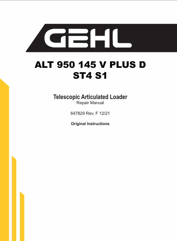 GEHL ALT 950 145 V PLUS D ST4 S1 (647829) Repair Manual PDF Download | Complete Service Guide