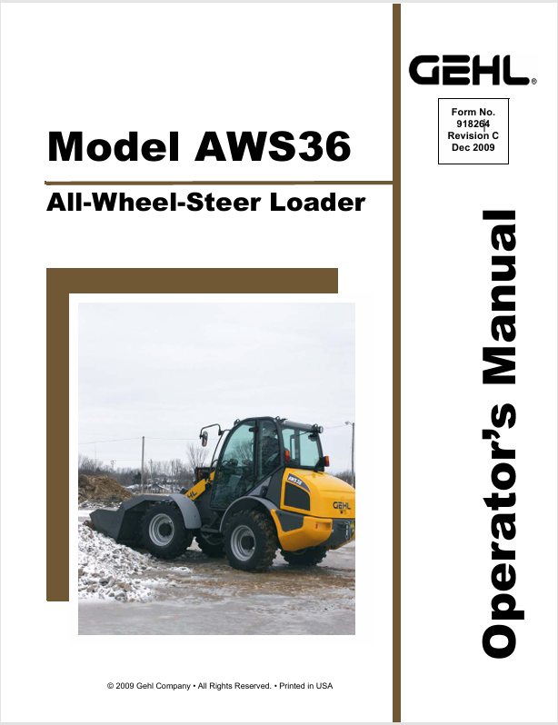 GEHL AWS36 All-Wheel-Steer Loader (918264C) Operator Manual PDF Download