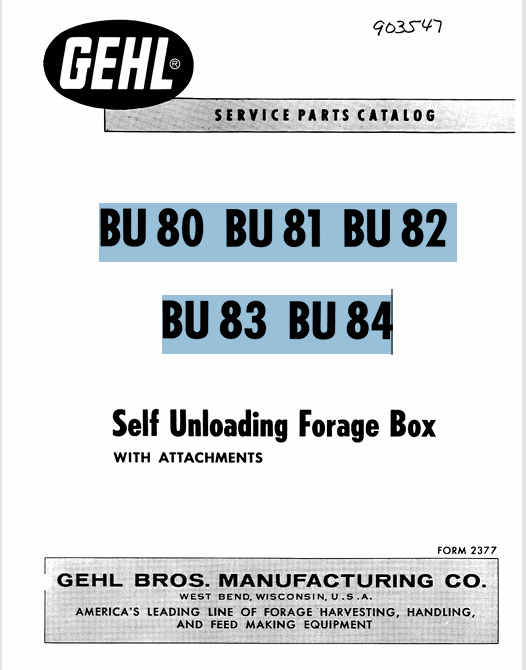 GEHL BU 80 BU 81 BU 82 BU 83 BU 84 Forage Box (903547) Operator Manual PDF Download