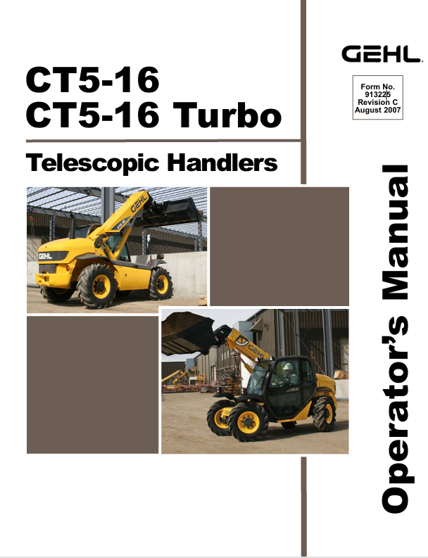 GEHL CT5-16 TURBO TELESCOPIC HANDLER (913225C) OPERATOR MANUAL - PDF FILE