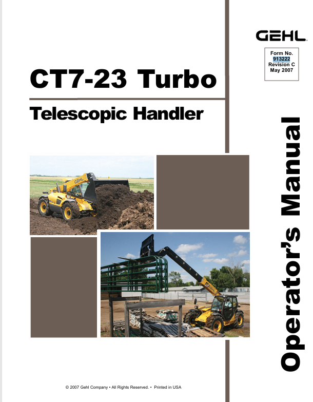 GEHL CT7-23 Telescopic Handlers (913222C) Operator Manual PDF Download
