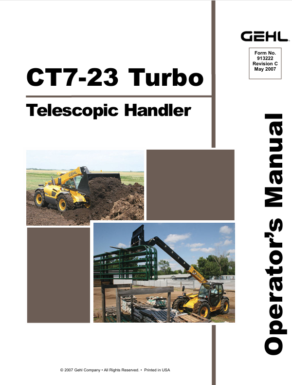 GEHL CT7-23 Turbo Telescopic Handler (913222C) Operator Manual PDF Download